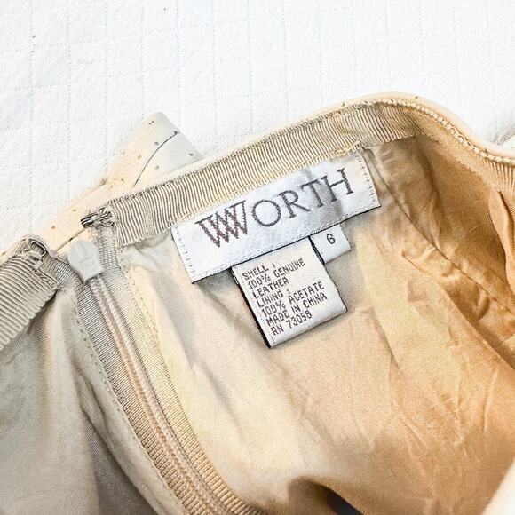 Worth Cream Leather Pencil Mini Skirt Front Zippered Pockets Textured Size 6 - Picture 3 of 4